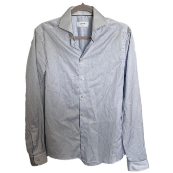 Eton cotton signature twill windowpane print men’s button down - Picture 1 of 4